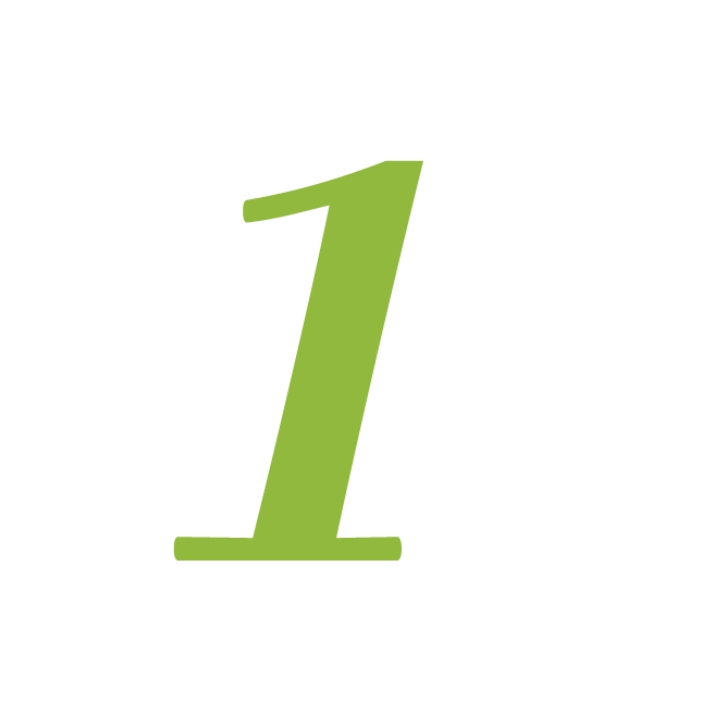 Green number "1" with a white dot on a light blue background. Minimalist and straightforward design.