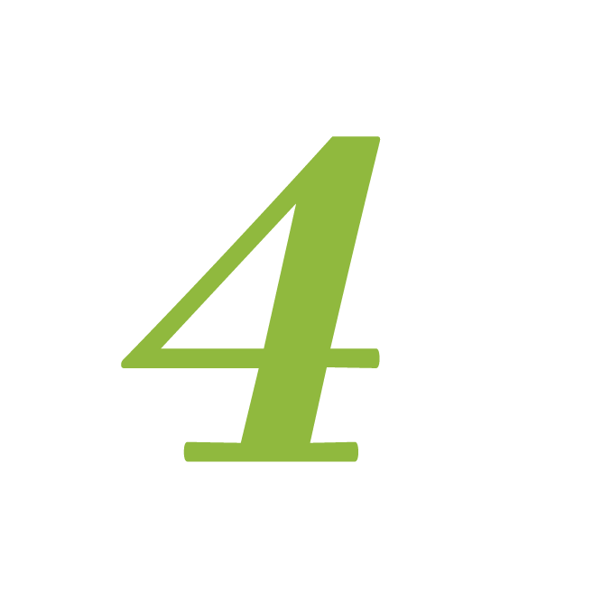 The image displays a large green numeral "4" with a white period on the right against a transparent background.