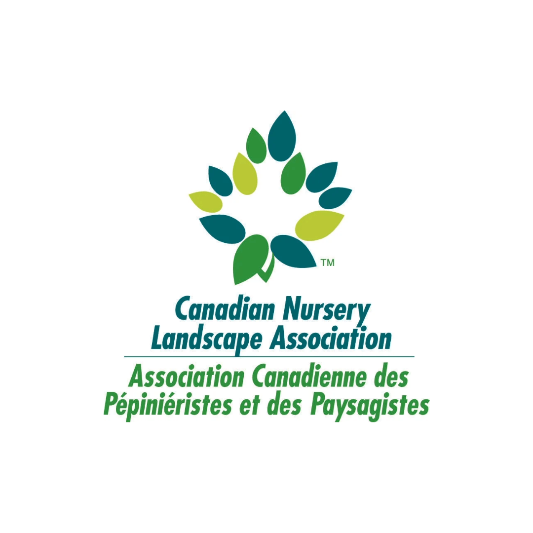 Logo of the Canadian Nursery Landscape Association with a maple leaf made of green and blue leaves above bilingual text.